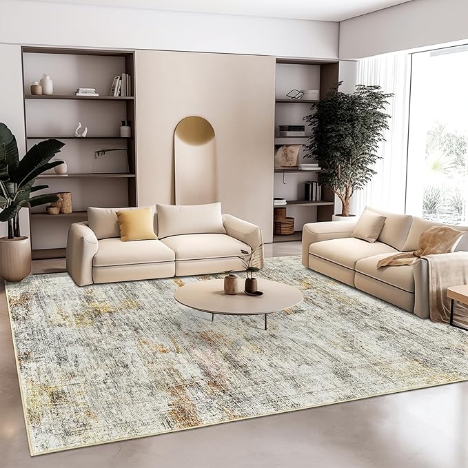 Soalmost 5x7 Area Rugs Gray Rust Low Pile Indoor Washable Trendy Faded Style Rugs for Bedroom Living Room Dining Room Foldable Non-Slip Thin Print Mat
