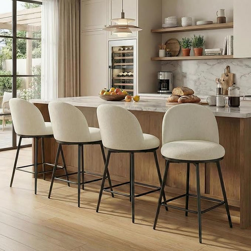 26" Counter Height Swivel Bar Stools Set of 3, Upholstered Linen Fabric Barstools with Backs and Metal Legs for Kitchen Island,Linen