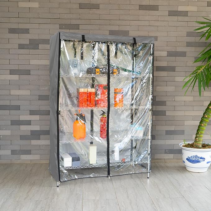 okcool Waterproof Shelf Cover,600D Heavy Duty Wire Shelving Unit Cover,Shelf Display Rack Protector Cover with Zipper,One Side See Through Panel.(Grey,Fits 36" Wx24 Dx72 H Shelves)