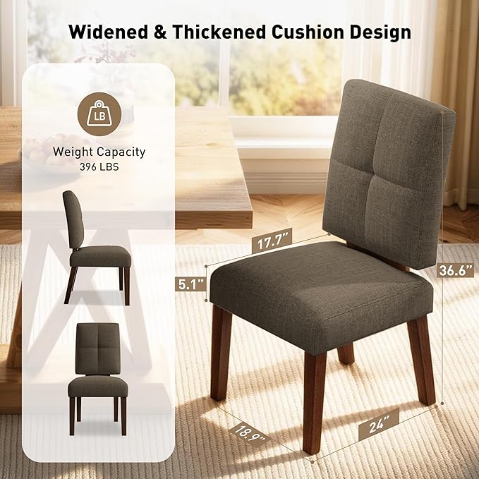 HOMRELEXA Wooden Dining Chairs Set of 2, Dining Room Chairs with Wood Legs, Cloud-Like Cushion & Reinforcement Structure Design for Kitchen/Living Room/Restaurant, Easy Assembly