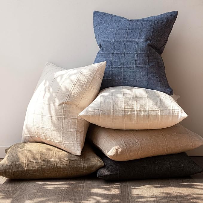 Foindtower Set of 2 Decorative Linen Check Throw Pillow Covers Neutral Long Body Lumbar Cushion Covers Farmhouse Vintage Home Decor for Sofa Chair Couch Bedroom Living Room,14×36 Inch,Charcoal