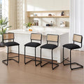 Zesthouse Natural Rattan Counter Stools Set of 4, 26'' Mid Century Modern Counter Height Barstools with Solid Wood Back & Cane Mesh, Upholstered Black Boucle Bar Stools for Kitchen Island, Chrome Base