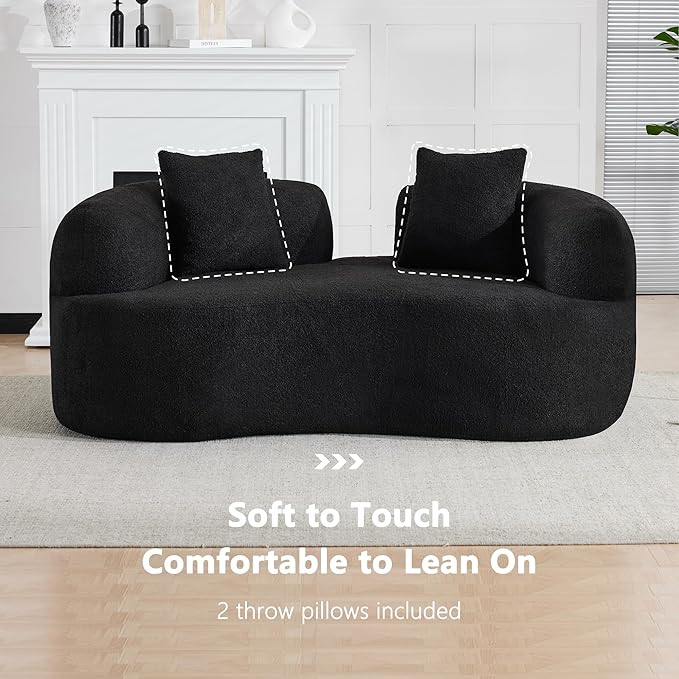 66.93 Inch Curved Loveseat Sofa with High - Density Foam Cushion, Full Compression Modular 2-Seater Couch, No Assembly Required, for Small Spaces & Living Room, Pure Black