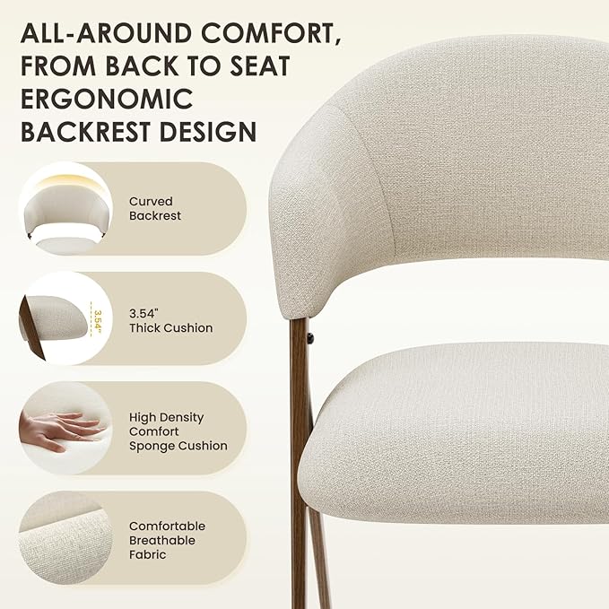 COLAMY Dining Chairs Set of 2, Mid Century Modern Dining Room Kitchen Dinner Chairs with Iron Legs, Open Back and Padded Seat, for Living Room/Bedroom/Restaurant/Cafe, Beige