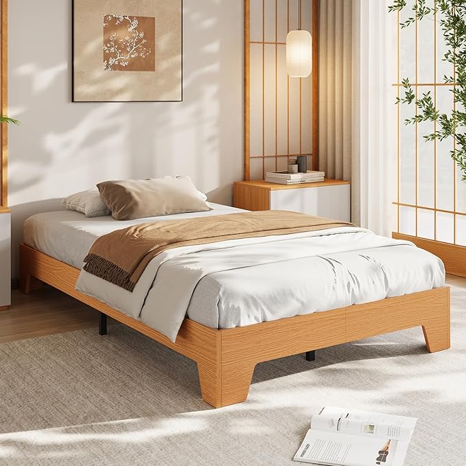 GarveeHome Twin Size Platform Bed Frame, Minimalist Wood Bed Frame No Headboard Needed, Sturdy Low Profile Bed with Natural Wood Grain, Noise-Free & Easy Assembly