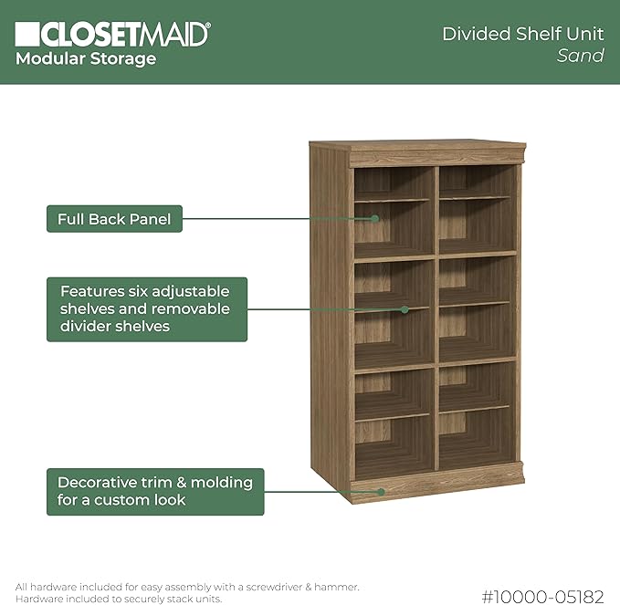 ClosetMaid Modular Storage 12-Shelf Unit with Dividers, Sand