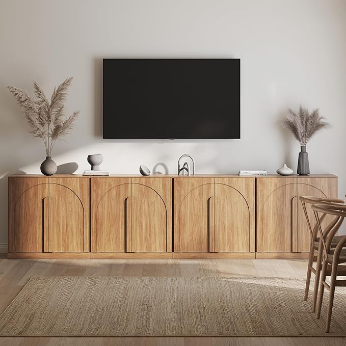 BELLEZE 4-Piece Modular TV Stand Set -Modern Entertainment Center with Wide Wooden Handles,Sideboards with Adjustable Shelves,Classic Media Console Table Cabinet for Living Room (Camel)