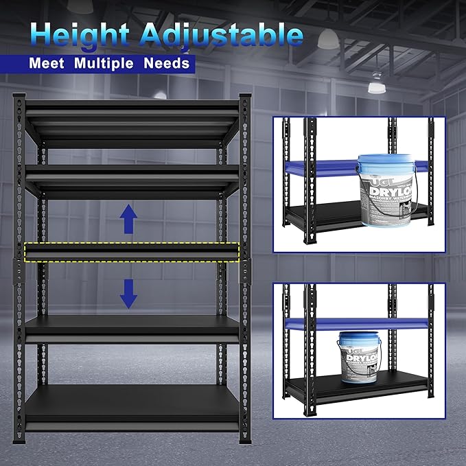 Metal Garage Shelving for Storage - 48'' W 3,000 Lbs Heavy Duty 5 Tier Utility Shelves Freestanding - Adjustable Rack Units for Basement Pantry Kitchen - 48" W x 24" D x 78" H Black