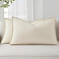 decorUhome Summer Decorative Throw Pillow Covers 12x20 Set of 2 Lumbar Faux Linen Farmhouse Pillow Covers with Stitched Edge Outdoor Neutral Pillow Covers for Couch Sofa Living Room, Cream White