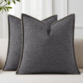 decorUhome Summer Decorative Throw Pillow Covers 26x26 Set of 2 Faux Linen Farmhouse Euro Sham Pillow Covers with Stitched Edge Outdoor Neutral Pillow Covers for Couch Sofa Living Room, Dark Grey