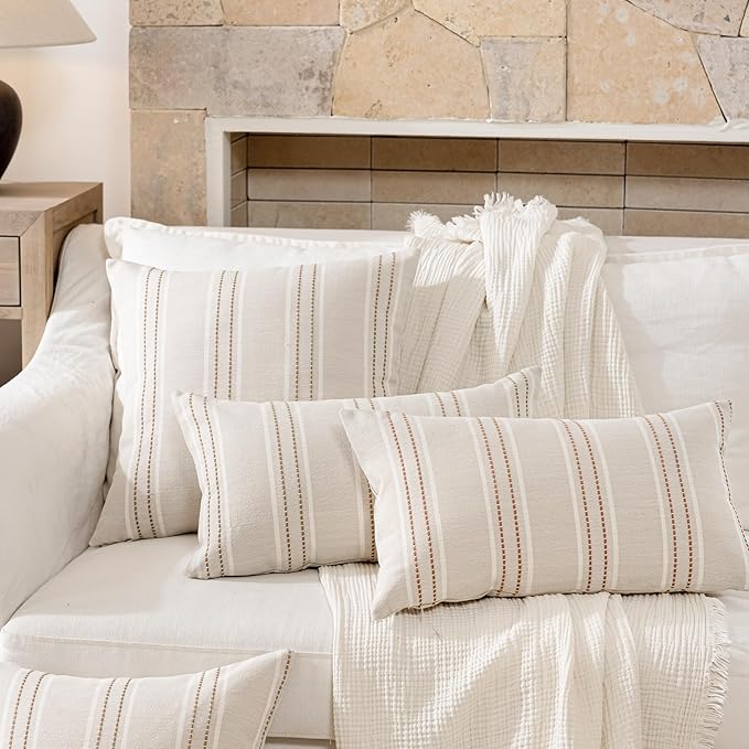 Hckot Throw Pillow Covers 24x24 Set of 2 Tan Pillow Covers Farmhouse Decorative Pillows Textured Linen Square Cushion Covers for Sofa Couch Bed Living Room Decor(Tan)