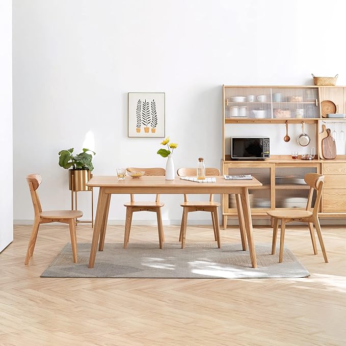 Modern Dining Chairs Set of 6, Solid Oak Wood Dining Chair with Comfortable Backrest, Sturdy Wooden Chairs for Kitchen, Dining Room