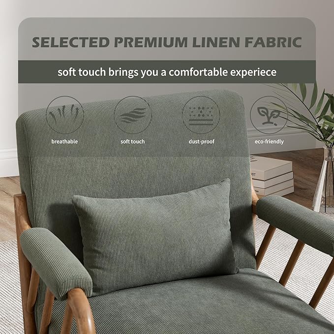 INZOY Accent Chairs Set of 2, Mid Century Modern Accent Chair with Wood Frame, Upholstered Reading Armchair with Corduroy Fabric, Accent Chair for Living Room Bedroom Apartment, Easy Assembly, Green