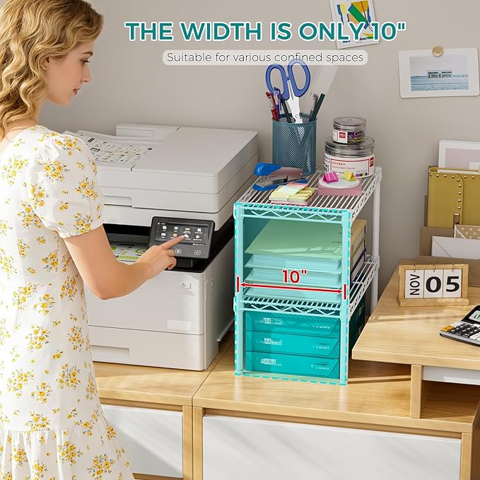 SINGAYE Bookshelf Shelves Bookcase Shelf: 2 Tier Small Shelving Unit Home Storage Organizer Wire Metal Adjustable Free Standing Display Shelf for Bedroom Living Room Office Pantry White