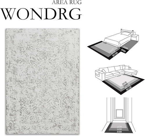 8x10 Fluffy Area Rug Grey Shag Neutral Carpet for Living Room Soft Medium Pile Floral Large Rug for Bedroom Dorm Office Dining Room Kitchen Nursery Modern Decor