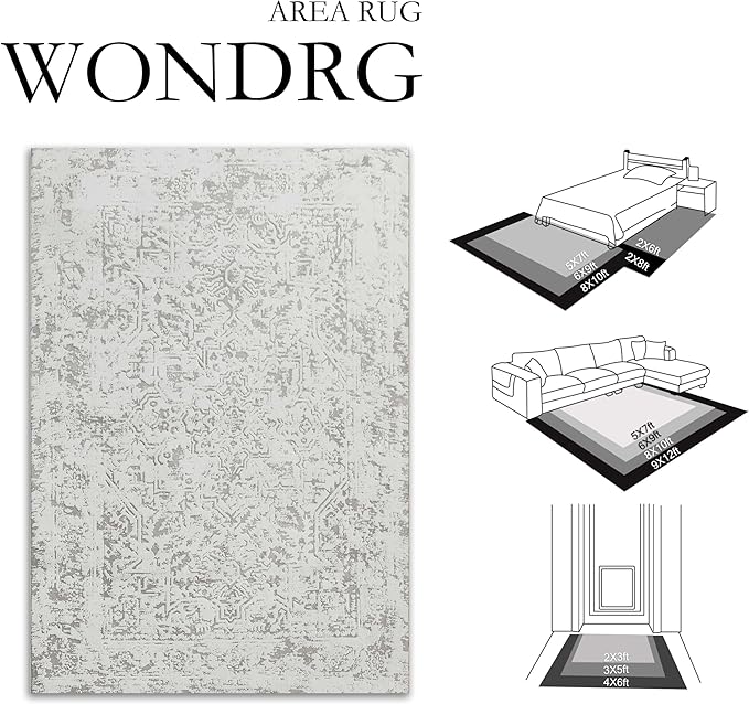 5x7 Fluffy Area Rug Grey Shag Neutral Throw Carpet for Living Room Soft Medium Pile Floral Throw Rug for Bedroom Dorm Office Dining Room Kitchen Modern Decor