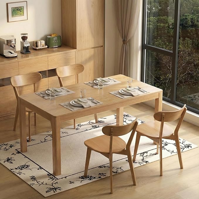 Solid Wood Dining Chairs - Kitchen Chairs Set of 4 with Comfortable Curved Backrest - Wood Chairs for Dining Room,Living Room - Original Wood Color