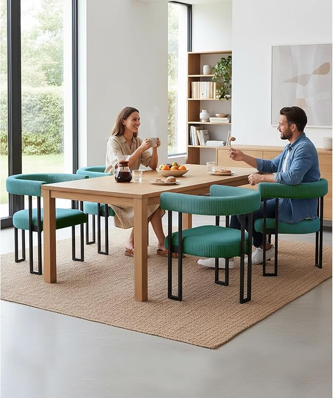 VIRRMO Boucle Dining Chair Corduroy Upholstered Dining Room Chairs Kitchen Chairs with Metal Legs Mid Century Modern Chair for Dining Room, Kitchen (Peacock Green, 1)