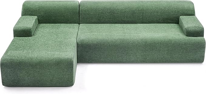 Weture 107" Modular Sectional Cloud Couch, Boneless couches Sponge sectionals for Living Room, High Density Sponges Sofa, Modular L-Shape with Chaise, Green