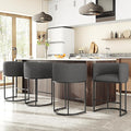 26" H Counter Height Bar Stools Set of 4, Modern Barrel Counter Stools with Backrest and Arms, Linen Fabric Upholstered Accent Barstools for Kitchen Island,Support 450 LBS (Carbon Black)