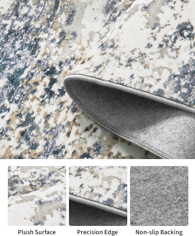 Art&Tuft Runner Rug 2'6"x6' - Anti-Slip Backing Abstract Hallway Rug, Stain Resistant Kitchen Runner, Foldable Machine Washable Runner Rug(2'6"x6', Blue)