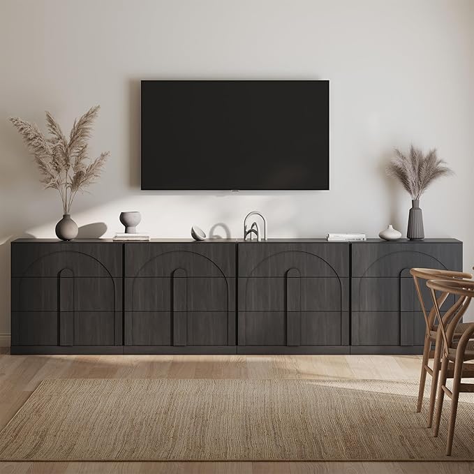 BELLEZE 4-Piece Modular TV Stand Set - Modern Entertainment Center with Wide Wooden Handle,Sideboards with Drawers, Classic Media Console Table Cabinet for Living Room (Ebony)