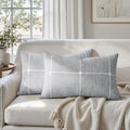 HOMEIDEAS Decorative Plaid Throw Pillow Covers 20x12 Set of 2, Grey Farmhouse Pillow Covers, Neutral Faux Linen Cushion Covers for Couch Sofa Bed Home Decor