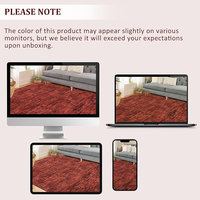 RUGSREAL Area Rug 5x7 Machine Washable Area Rug for Living Room Non-Slip Stain Resistant Modern Abstract Bedroom Rug Contemporary Solid Throw Rug Foldable Accent Floor Carpet for Dining Room, Red