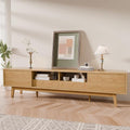 TOLEAD 70" Mid Century Modern TV Stand for TVs up to 75 Inch, Low Profile Entertainment Center with Fluted Sliding Doors & Storage Drawers, Wood TV Console Table for Living Room, Oak
