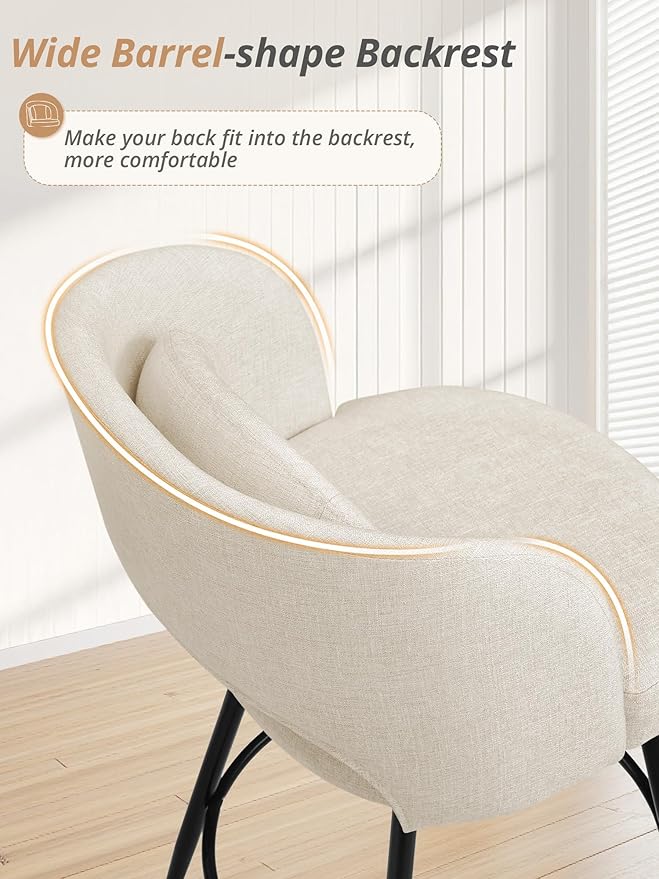 LUE BONA 26''H Swivel Bar Stools Set of 3, Counter Height Bar Stools with Backs, Lumbar Pillow and Black Metal Frames, Upholstered Morden Barstools for Kitchen Island, Linen Farbic, Linen Color