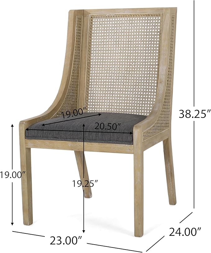 Maurers Upholstered Dining Chairs - Cane and Wood - Charcoal/Natural (Set of 2)