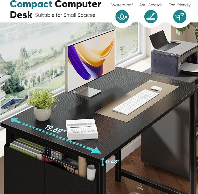 OLIXIS Computer Desk 31 Inch Home Office Desks for Small Spaces, Gaming Writing Study Work Table with Storage Bag and Headphone Hook for Bedroom, Black