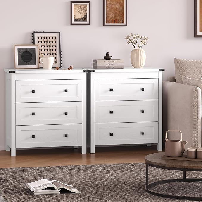 BORNOON 3-Drawer Dresser, Small Wooden Chest of Drawers with Metal Knobs, Water-Resistant Top, Storage Organizer with Anti-Tip Kit for Bedroom, Nursery, Living Room