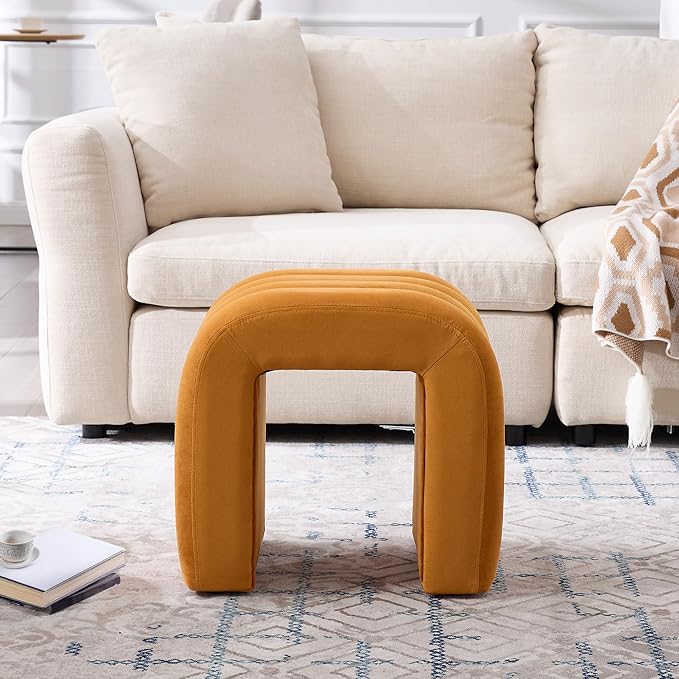 Multi-Functional Ottoman Stool, Footrest for Couch, Modern Vanity Stool for Make-up Room, Living Room and Entryway, Small Cute Footstool (Cognac Velvet)
