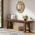 55" Solid Wood Bench, Farmhouse Long Entryway Bench for Living Room, Dining Room, Dark Brown