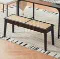 40" Wooden Dining Bench with Hand Woven Rattan Seat,Solid Wood Bench for Entryway,Living Room,Kitchen and Bedroom（Black，18" H