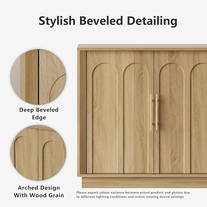 FORTUNETEC Sideboard Buffet Cabinet with Storage, Modern Accent Cabinet with Arched Doors, Boho Modular Media Console, 67" Large Minimalist Credenza for Living Room Kitchen Dining Room Entryway, Oak
