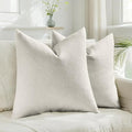 HAUSSY Natural White Wood Throw Pillow Covers 20x20 Inch Set of 2,Boho Decorative Faux Linen Throw Pillows Cozy Farmhouse Accent Cushion Covers,Home Decor for Couch Sofa Bed Living Room