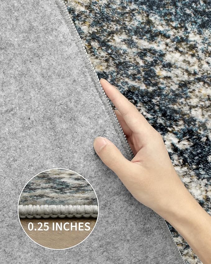 Art&Tuft Washable Rugs 5x7, Anti-Slip Backing Abstract Area Rug 5x7, Stain Resistant Rugs for Living Room, Foldable Machine Washable Area Rug (5'x7', Navy)
