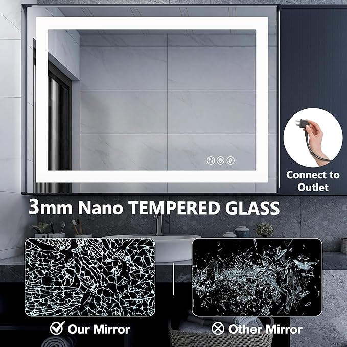 NEWBULIG Bathroom Mirror, Wall Mirror with Aluminum Alloy Thin Frame, Bathroom Mirrors for Over Sink, Bedroom, Living Room, Entryway