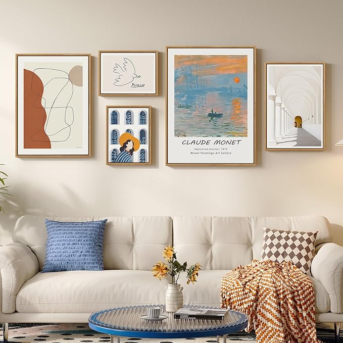 Large Framed Abstract Modern Wall Art Set of 5, Minimalist Gallery Canvas Prints, Contemporary Paintings for Living Room Bedroom Hallway Home Office Decor