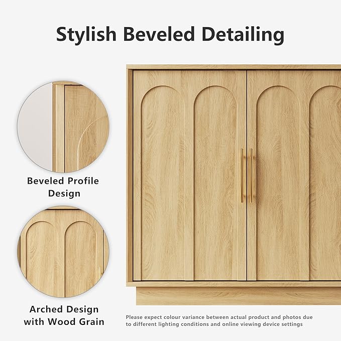 FORTUNETEC Sideboard Buffet Cabinet with Storage Set of 2, Mid Century Modern Accent Cabinet with Arched Doors, Modular Media Console, Credenza for Living Room Kitchen Dining Room Entryway, Oak