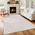 Vaukki 5x7 Area Rug for Living Room, Soft Fluffy Washable Modern Floral Indoor Floor Mat, Non Slip Shaggy Boho Accent Throw Carpet for Bedroom, Living Room, Nursery and Dining Room, Beige and White