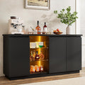 iPormis Sideboard Buffet Cabinet with Storage & LED Lights, Modern Credenza Sideboard With Doors and Adjustable Shelves, 60" Coffee Bar Table Storage Cabinet for Dining Room Kitchen Living Room, Black