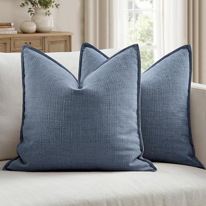 MIULEE Pack of 2 Thick Textured Couch Throw Pillow Covers, Blue Decorative Pillow Covers 20x20, Neutral Linen Cushion Cases for Sofa Bed Living Room Modern Farmhouse Home Decor, No Filling