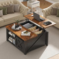DUMOS Coffee Table, Lift Top Center Table with Storage, Square Living Room Tables with Adjustable Shelves, Wooden Center Coffee Table with Hidden Storage Compartment, Black
