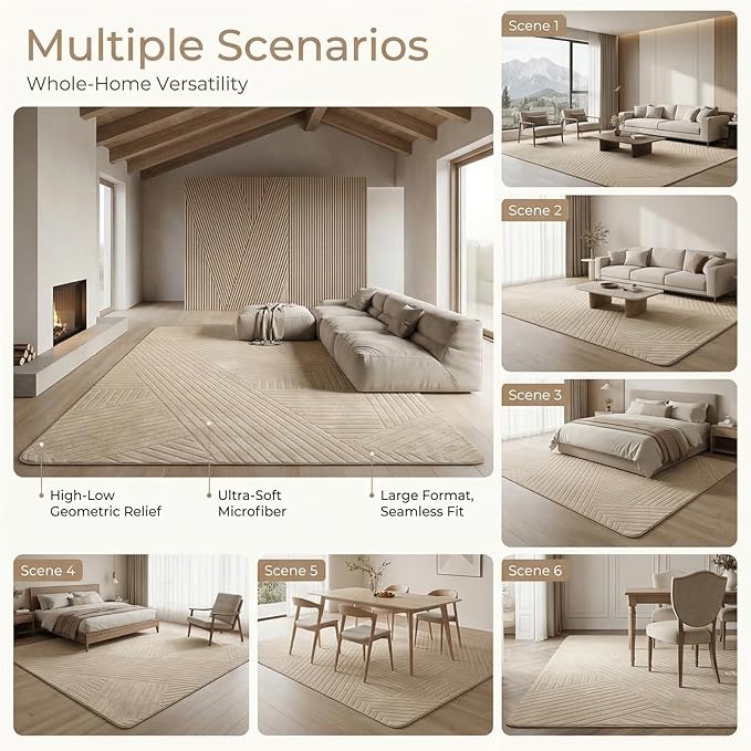 5x7 Solid Color Area Rugs, Brown Modern Geometric Rug, Living Room Rug, Durable Non-Slip Soft High-Low Pile, Fluffy Floor Rugs for Bedroom, Kids Room, Nursery, Home Décor, Light Brown