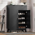 Shoe Cabinet Storage for Entryway with Doors, 4 Tier Fluted Shoe Organizer with 2 Drawers, Entryway Shoe Storage with Adjustable Shelves, Freestanding Hidden Shoe Rack for Front Door Entrance, Black