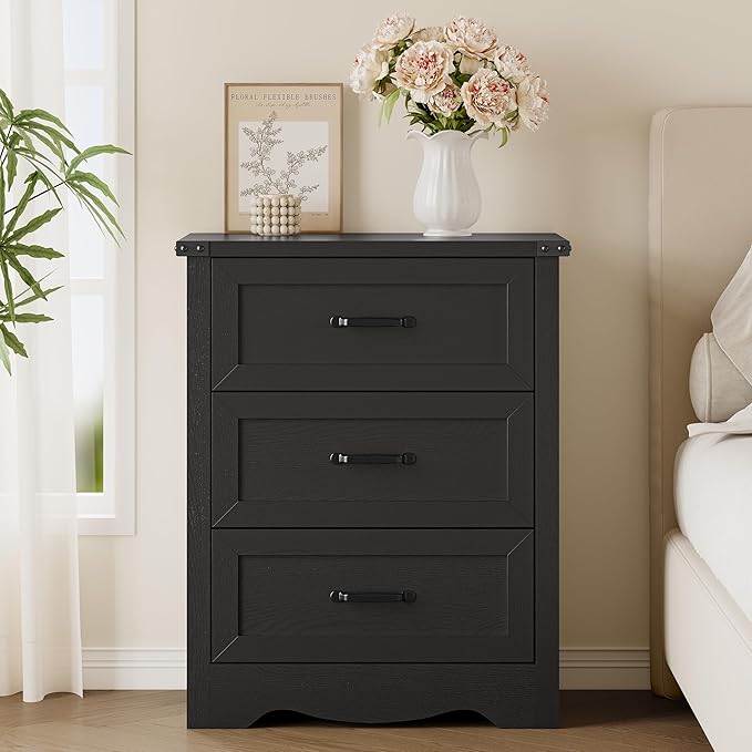 BORNOON 3-Drawer Dresser for Bedroom, Small Wooden Chest of Drawers with Metal Handles, Narrow Storage Cabinet with Anti-Tipping Design, Sturdy Dresser Organizer for Closet, Living Room, Entryway