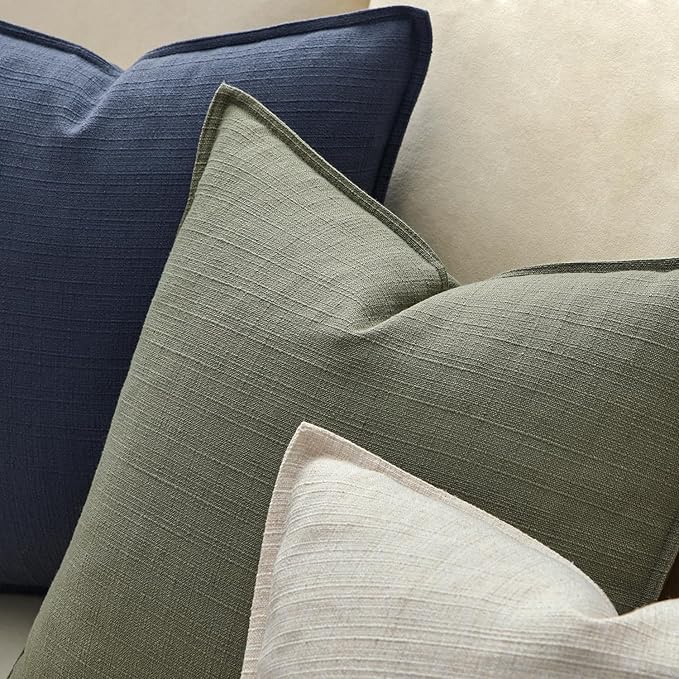 MIULEE Pack of 2 Thick Textured Couch Throw Pillow Covers, Olive Green Decorative Pillow Covers 18x18, Neutral Linen Cushion Cases for Sofa Bed Living Room Modern Farmhouse Home Decor, No Filling
